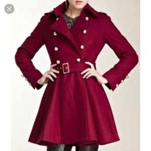 Miss Sixty Fit and Flare Wine Wool Coat - sz S